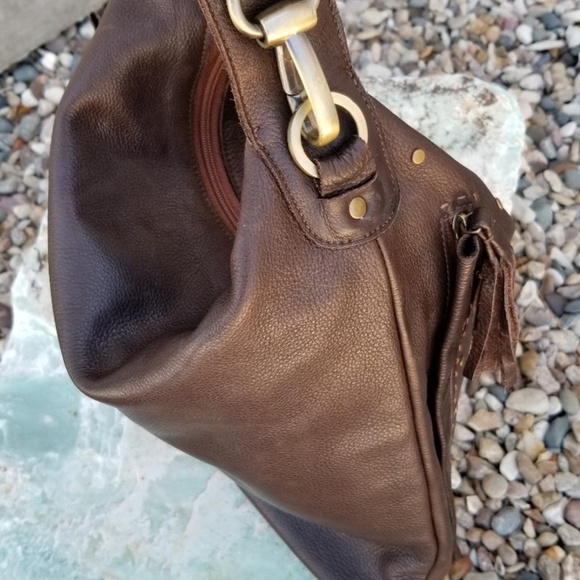 Per Se Dark brown leather bag w/ brass studs Large - Picture 10 of 13